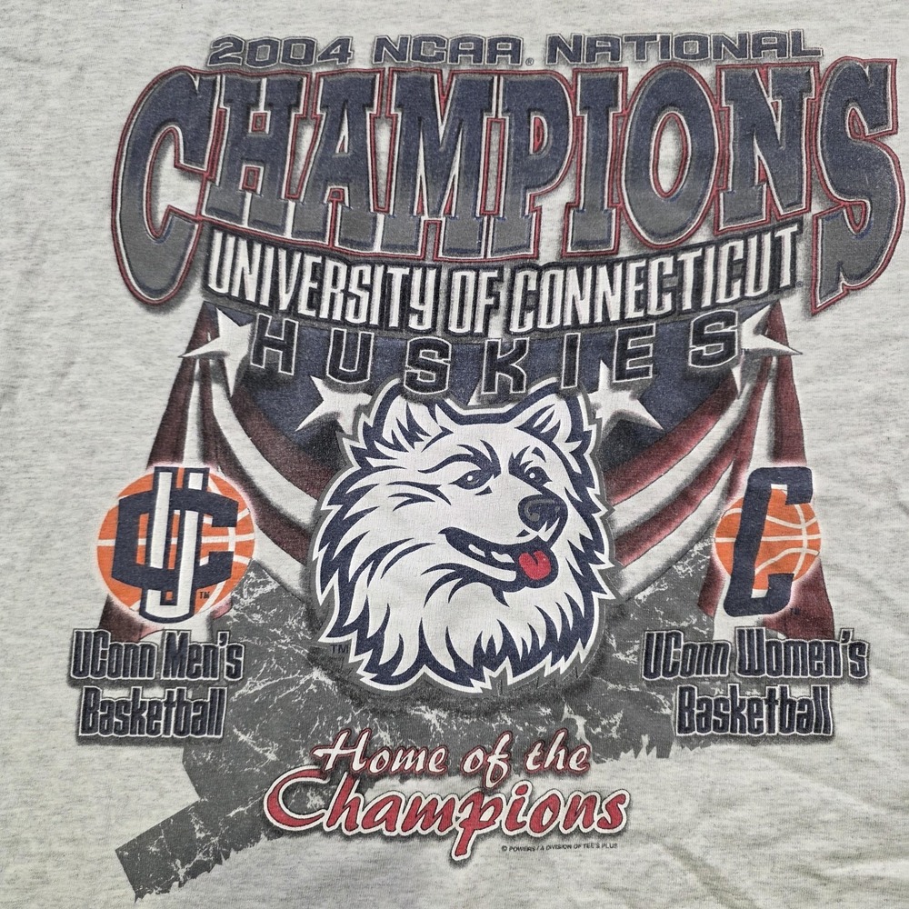 Vintage UConn Huskies T‎ Shirt Mens XL Gray NCAA Basketball 2004 Champs Gildan - Picture 5 of 11